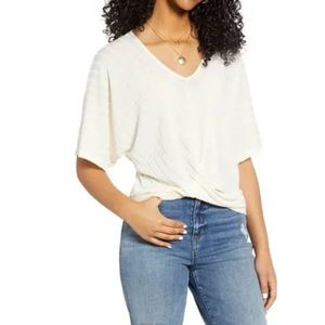 All in Favor Ribbed Surplice Top — BLACK